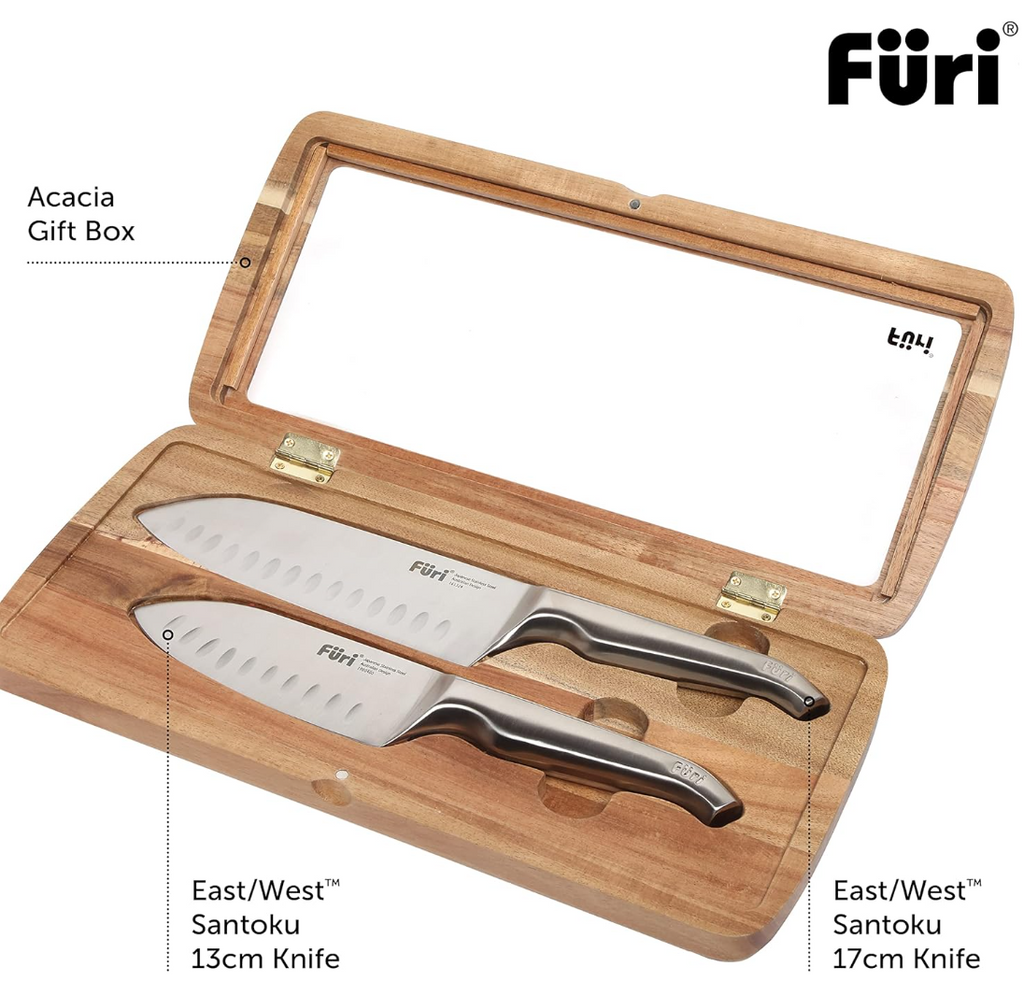 Furi Pro East West TM Santoku Knife Set 2 Piece, Silver