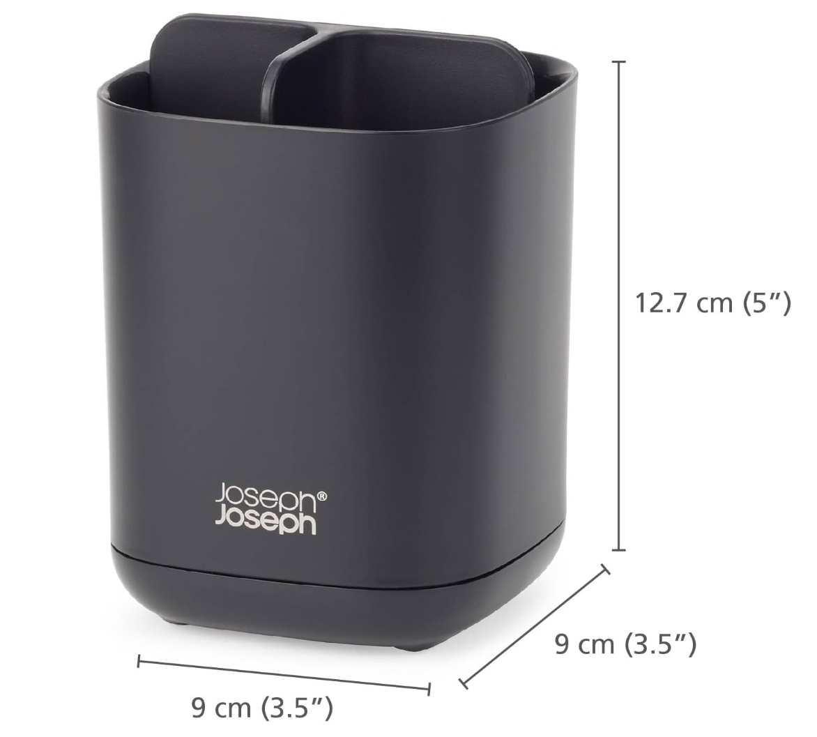 Joseph Joseph Easy-Store - Toothbrush Holder Caddy, Bathroom Storage, Compact, Matt Black