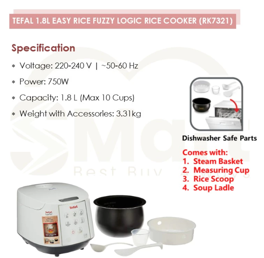 Tefal 1.8L Easy Rice Fuzzy Logic Rice Cooker RK7321