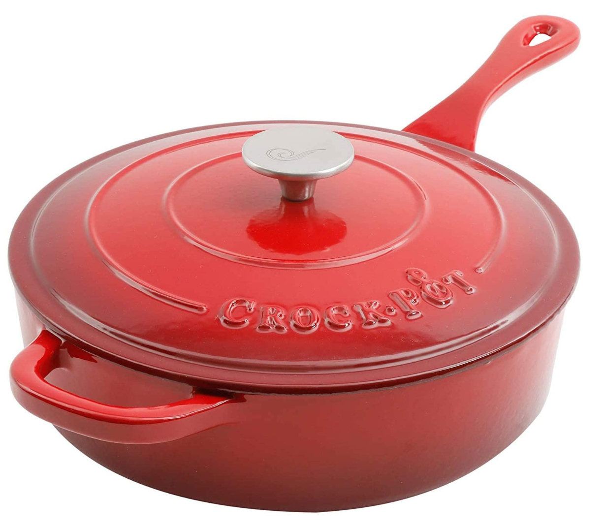 Crock Pot Artisan 3.5 Quart Enameled Cast Iron Deep Sauté Pan, Scarlet Red