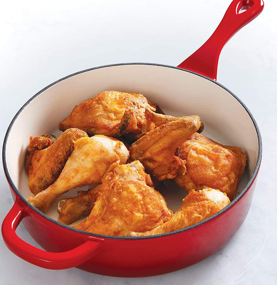 Crock Pot Artisan 3.5 Quart Enameled Cast Iron Deep Sauté Pan, Scarlet Red