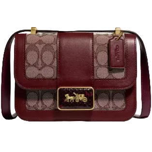 Coach Alie Shoulder Bag 18 In Signature Jacquard With Snakeskin Detail Brass Burgundy Blk Cherry Main image