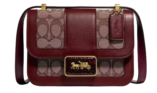 Coach Alie Shoulder Bag 18 In Signature Jacquard With Snakeskin Detail Brass Burgundy Blk Cherry Main image