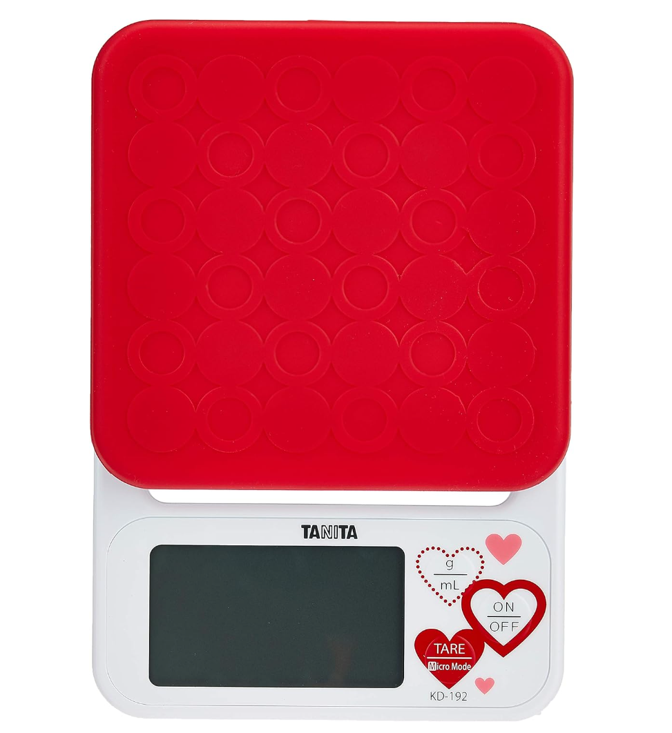 Tanita High Precision Digital Kitchen Scale with Removable Cover and Liquid Measurement Mode, Red, 2kg