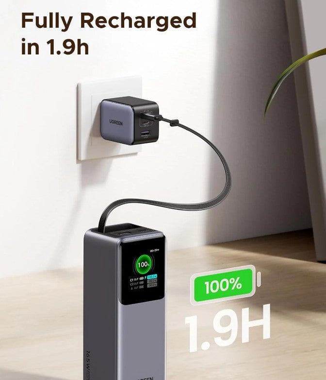 UGREEN Nexode Power Bank 20000mAh 165W with Built-in USB C Cable Laptop Travel Portable Charger, 100W Input, Fast Charging for MacBook Pro/Air/iPhone 16/iPad Pro/Galaxy S25 Ultra/Dell/HP and More