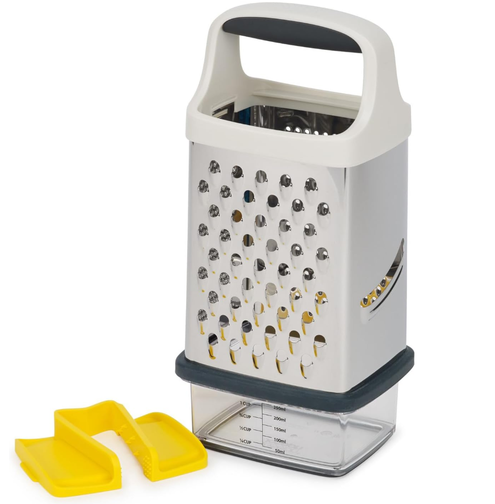 Joseph Joseph Multi-Grip Box Grater for Cheese with Precision food grip, Stainless Steel blades for grating and slicing, non-slip base, Dishwasher safe