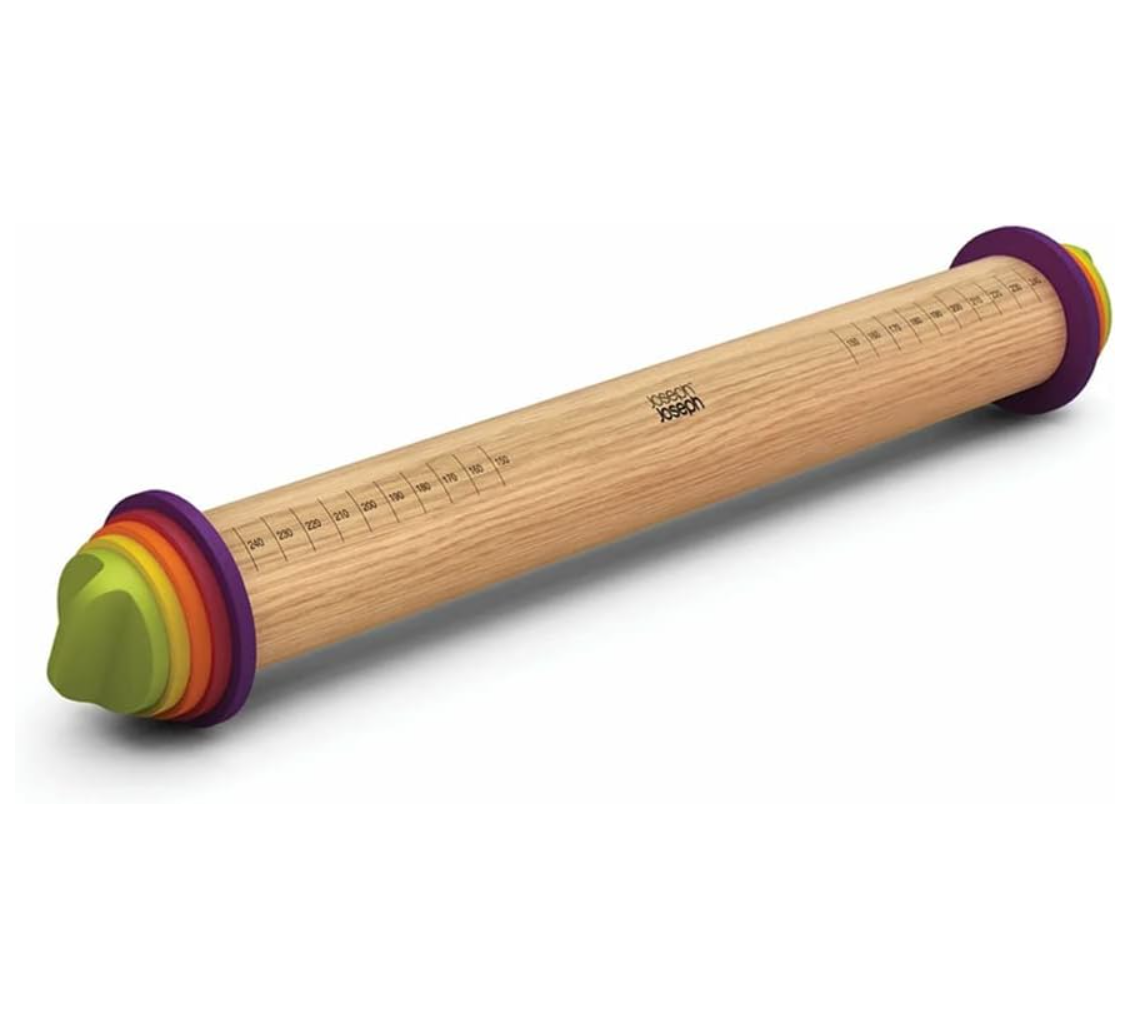 Joseph Joseph 20085 Adjustable Rolling Pin Removable Rings Beech Wood Classic for Baking Dough Pizza Pie Cookies