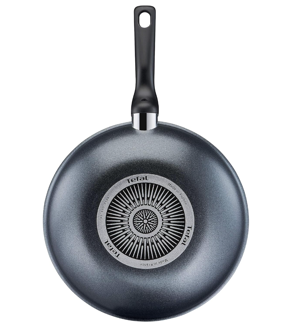 Tefal C38519 XL Force Wok Pan 28 cm Non-Stick Coating Durable Robust Thermal Signal Diffusion Base Pan Base Extra Wide Shape Sturdy Handle Black