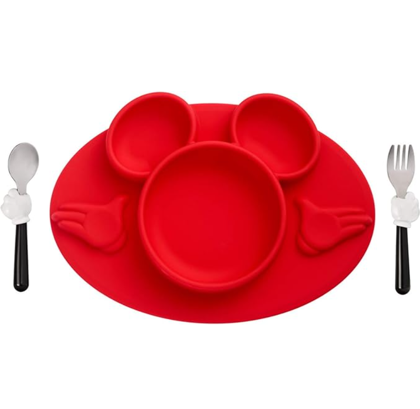 The First Years Disney Mickey Mouse Silicone Placemat with Stainless Steel Fork & Spoon 3 Piece Set Main image
