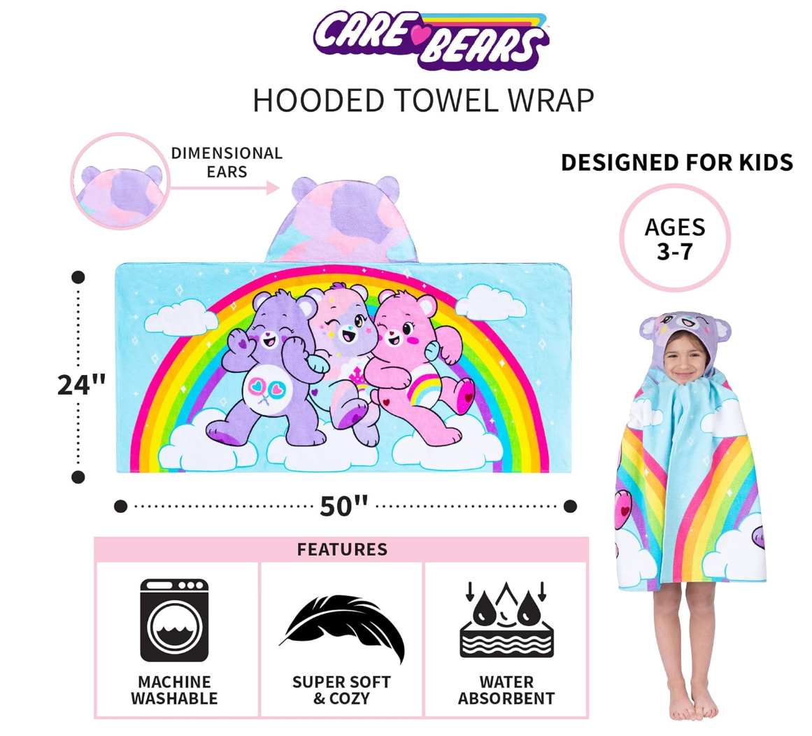 Franco Care Bears Bath/Pool/Beach Soft Cotton Terry Hooded Towel Wrap, 24 in x 50 in Secondary image