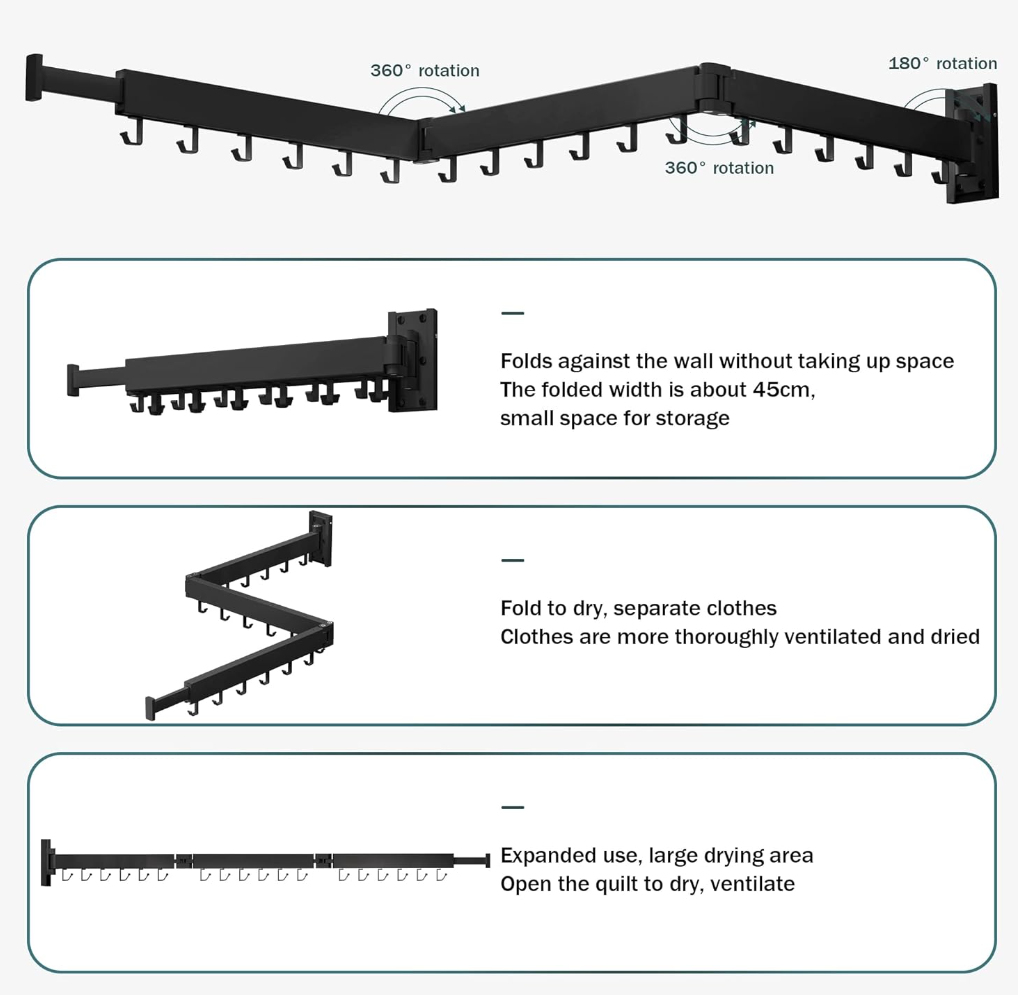 BOQORAD Wall Mounted Clothes Hanger Rack