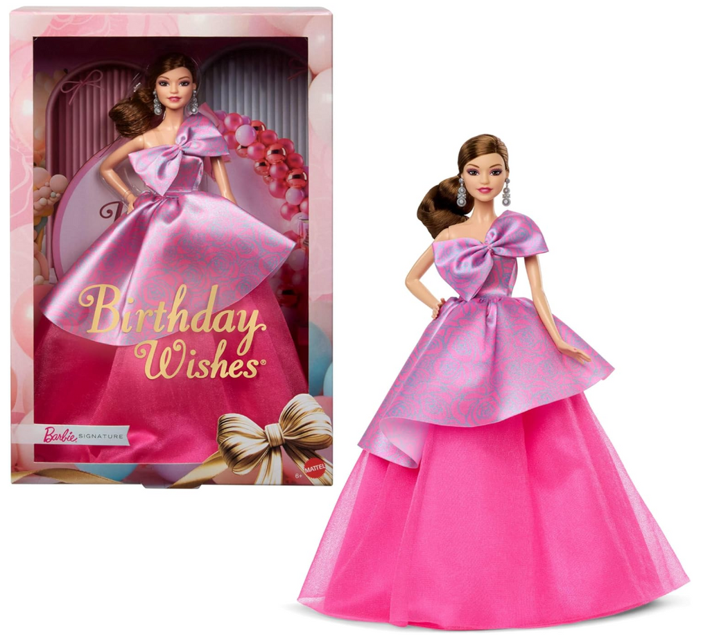Barbie Signature Birthday Wishes Doll, Collectible Fashion Doll in Satiny, Pink Dress with Wavy Brown Hair