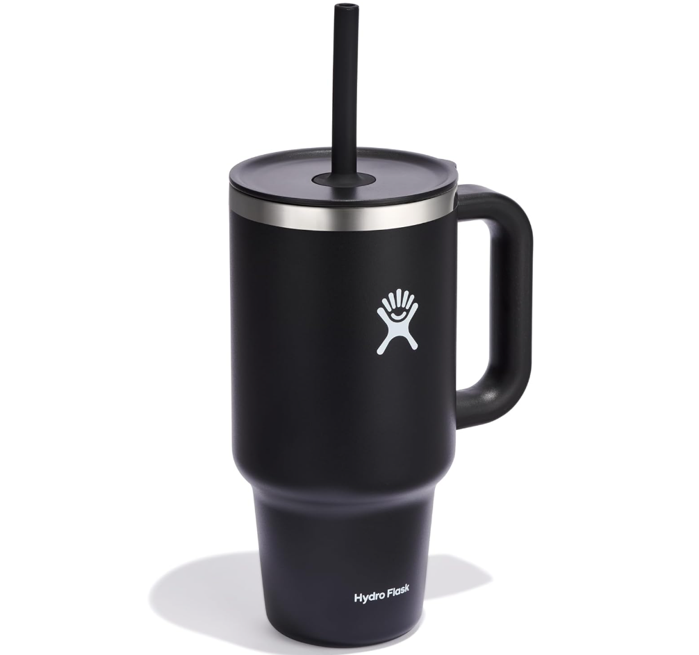 Hydro Flask - Travel Tumbler 946 ml -32 oz with Closable Press-In Straw Lid - Stainless Steel - Double Wall Vacuum Insulated - Splash resistant lid - Black