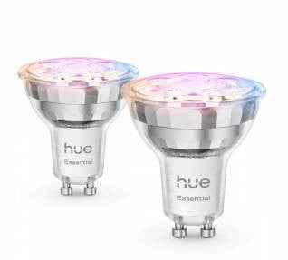 Philips Hue Essential Smart LED GU10 Spotlight, White and Color Ambiance, 4.4 W, 2200K-6500K, 345 Lumens, Dimmable, Works with Alexa, Google Assistant, and Apple Home, 2 Pack Main image