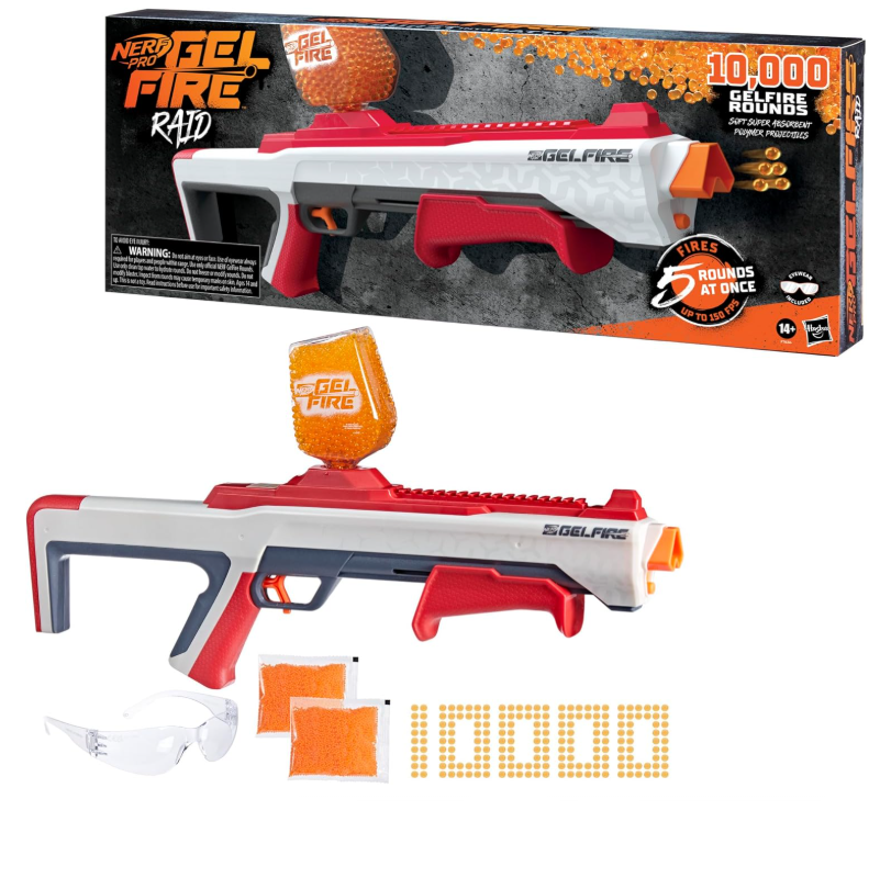 NERF Pro Gelfire Raid Blaster Fire 5 Rounds At Once 10000 Gel Rounds 800 Round Hopper Eyewear Main image