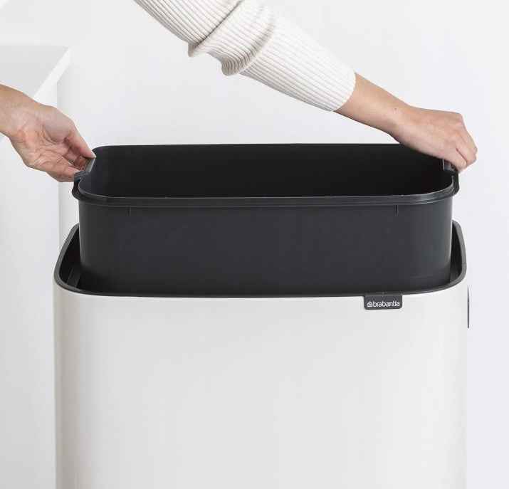 Brabantia Bo Touch Bin Hi - 60L Inner Bucket (White) Large Waste Kitchen Bin - Soft-touch