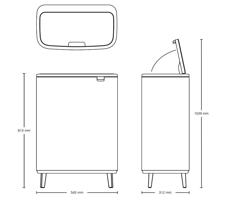 Brabantia Bo Touch Bin Hi - 60L Inner Bucket (White) Large Waste Kitchen Bin - Soft-touch