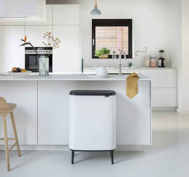 Brabantia Bo Touch Bin Hi - 60L Inner Bucket (White) Large Waste Kitchen Bin - Soft-touch