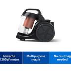Philips 1000 Series XB104210 Bagless Vacuum Cleaner 1200W PowerCyclone 3 1.3L Dustbin Capacity Black