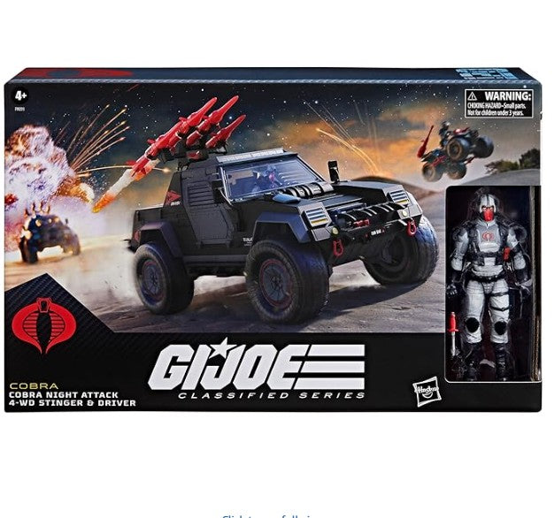 G.I. Joe Classified Series 120, Cobra Night Attack 4-WD Stinger & Driver, Collectible 6 Inch Action Figure & Vehicle with 8 Accessories