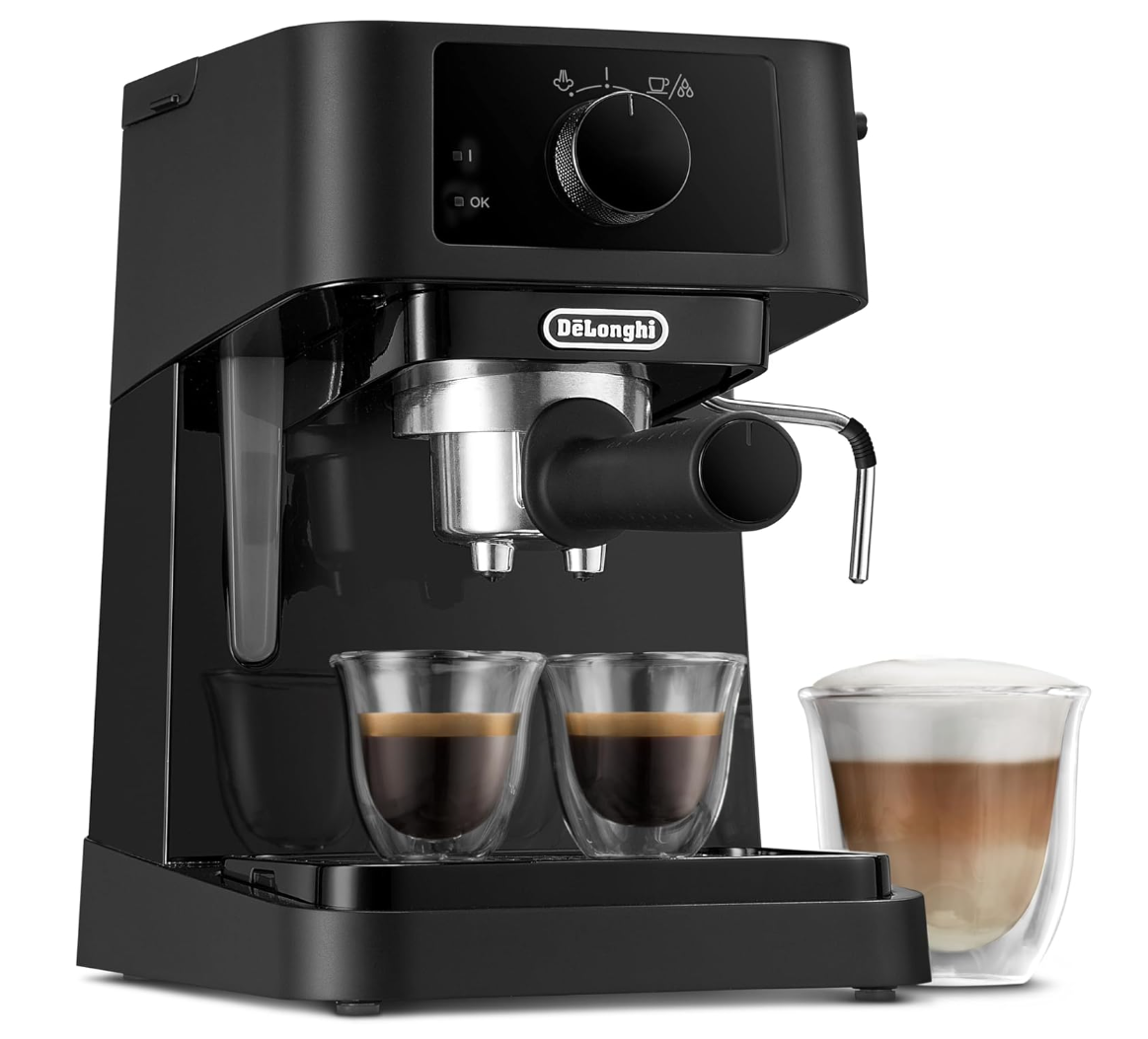DeLonghi Stilosa Manual Pump Espresso Coffee Machine EC230.BK with 15 Bar Pump Pressure, Traditional Milk Frother, Stainless Steel Boiler, Black Main image