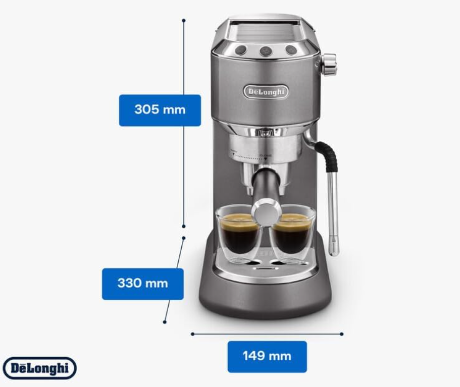 De'Longhi Dedica Arte EC885.GY - Espresso Coffee Machine with MyLatteArt Milk Foam Nozzle