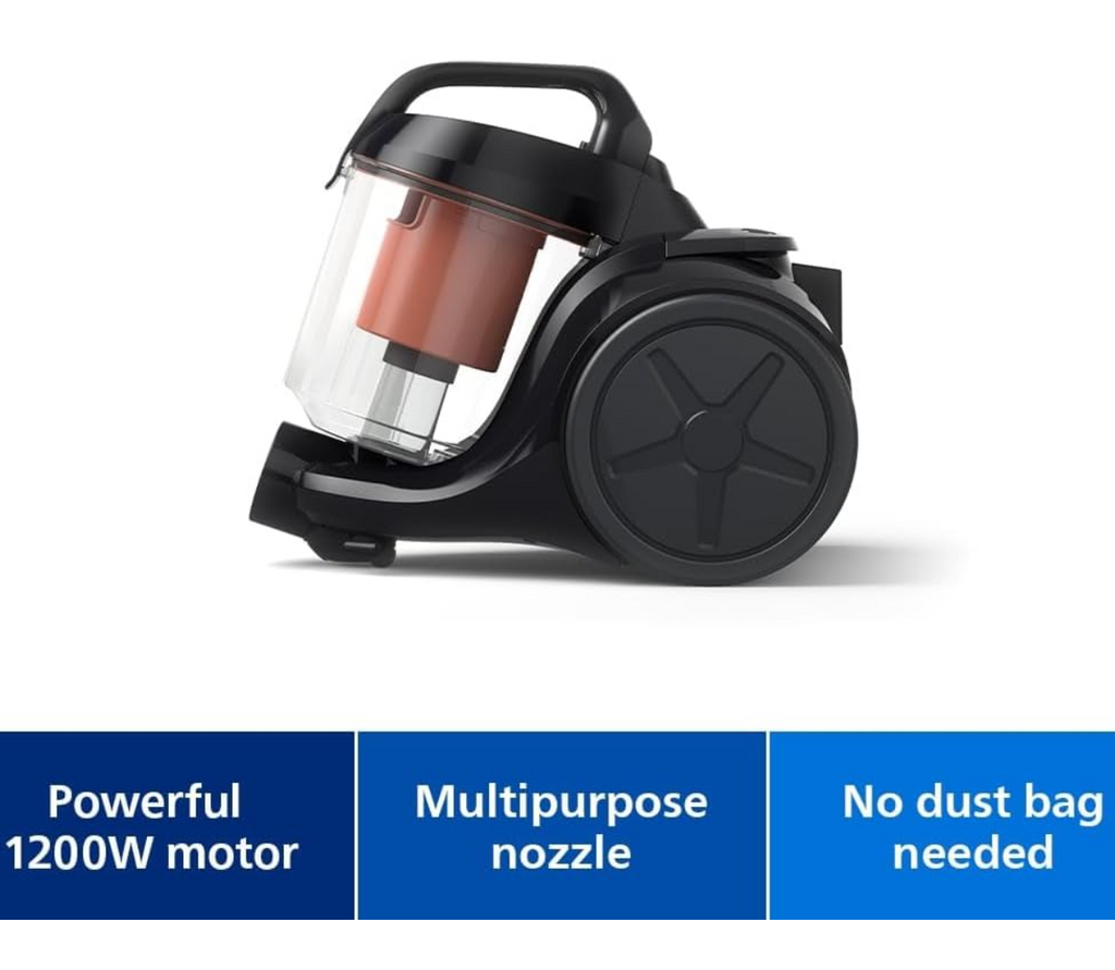 Philips 1000 Series XB1042/10 - Bagless Vacuum Cleaner, 1200W, PowerCyclone 3, 1.3L Dustbin Capacity, Black