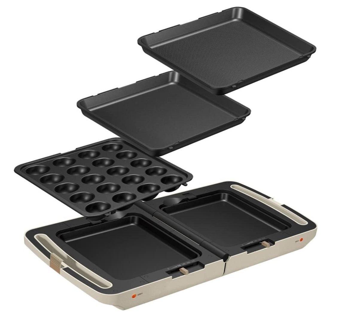 IRIS OHYAMA DPOL-301 Double-Sided Foldable Electric Grill Plate, Takoyaki Hot Plate
