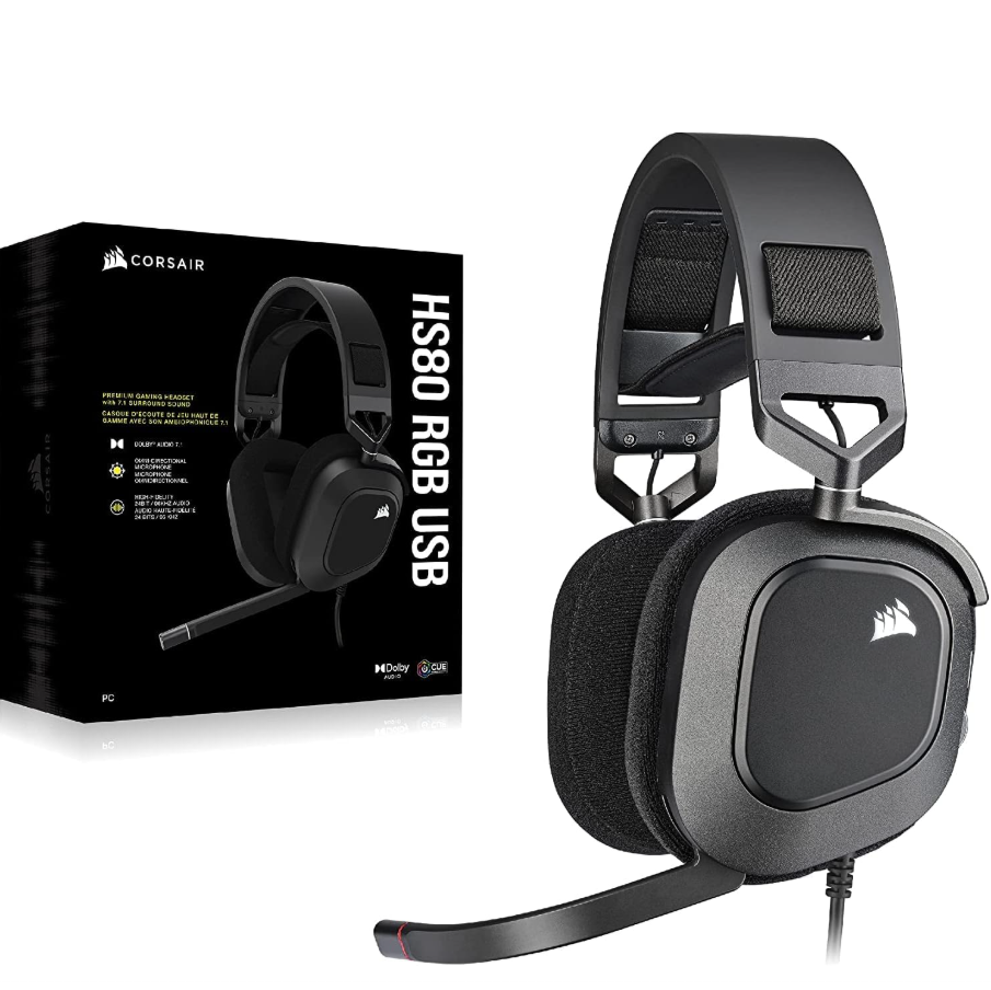 CORSAIR HS80 RGB USB Premium Gaming Headset 7.1 Surround Sound Carbon Large