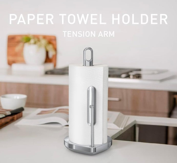 simplehuman Tension Arm Standing Kitchen Roll Holder Paper Towel Holder, Brushed Stainless Steel