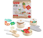 Fisher-Price Wooden Pots and Pans Set For Preschool Kitchen Pretend Play HXT83