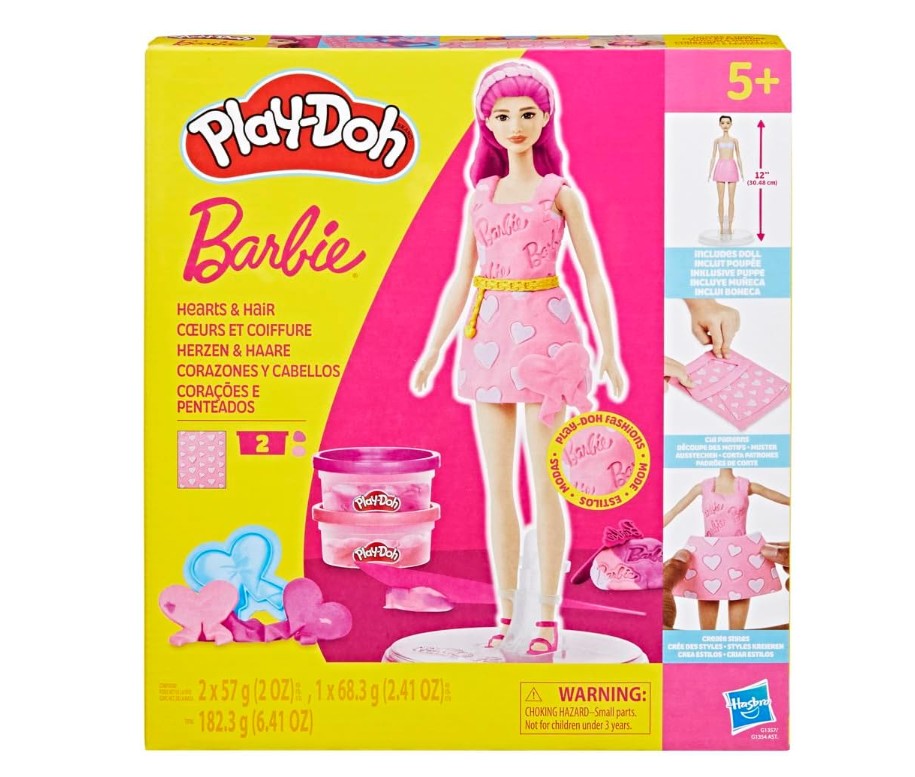 Play-Doh Barbie Hearts and Hair Set, Make Doll Clothes with Modeling Compound & 10 Fashion Accessories, Arts & Crafts for Toys for Girls & Boys 5+, Pretend Play Toy