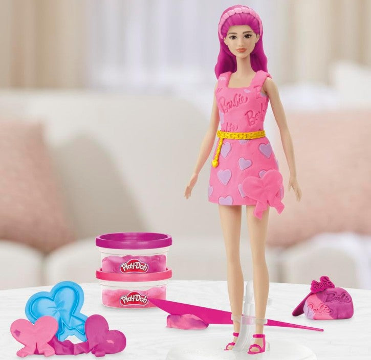 Play-Doh Barbie Hearts and Hair Set, Make Doll Clothes with Modeling Compound & 10 Fashion Accessories, Arts & Crafts for Toys for Girls & Boys 5+, Pretend Play Toy