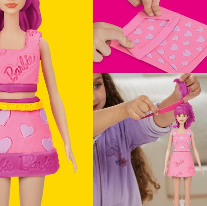 Play-Doh Barbie Hearts and Hair Set, Make Doll Clothes with Modeling Compound & 10 Fashion Accessories, Arts & Crafts for Toys for Girls & Boys 5+, Pretend Play Toy