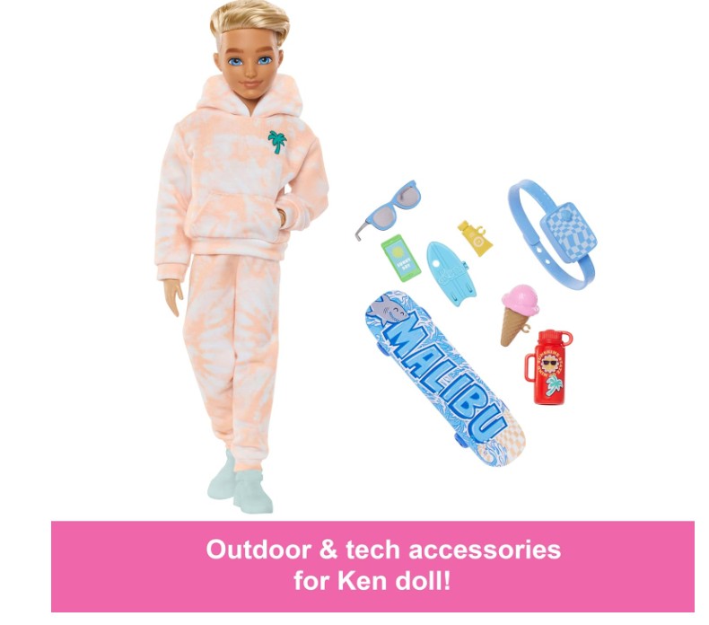Barbie Dream Besties Doll and Accessories, Ken Posable Fashion Doll with Removable Fashions & Blonde Hair, 9 Summer & Skateboard Themed Pieces Secondary image