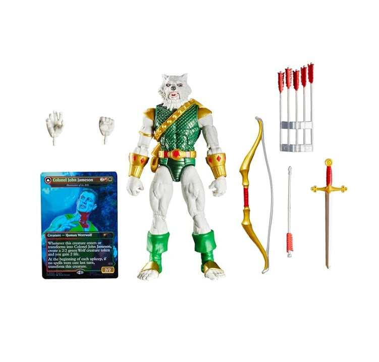 Marvel Legends Series Magic: The Gathering Man-Wolf, 6-Inch Spider-Man Action Figure Toy & Exclusive Foil Collectible Card Game Trading Card ,Marvel Legends Spider-Man 6 Inch Action Figure Magic The Gathering Wave 1 - Man-Wolf