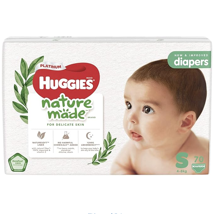 Huggies Platinum Naturemade Tape Diapers S 70ct Pack Of 3