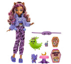 Monster High Creepover Party Doll, Clawdeen Wolf with Pet Dog Crescent, Sleepover Clothes & Accessories like Eye Mask & Pizza