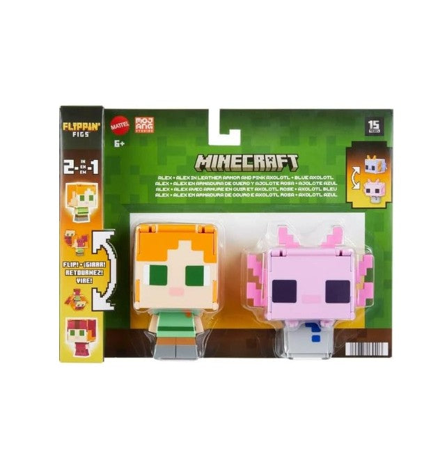 Mattel Minecraft Flippin Figure 2 Pack Alex & Axolotl