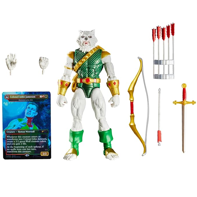 Marvel Legends Series Magic The Gathering ManWolf 6inch SpiderMan Action Figure Toy And Exclusive Foil Collectible Card Game Trading Card