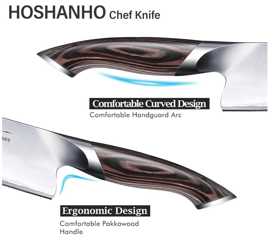 HOSHANHO Kitchen Knife in Japanese High Carbon Steel, High-Class Chef's Knife 8 inch Professional Cooking Knife, Non-slip Ultra Sharp Knives with Ergonomic Handle