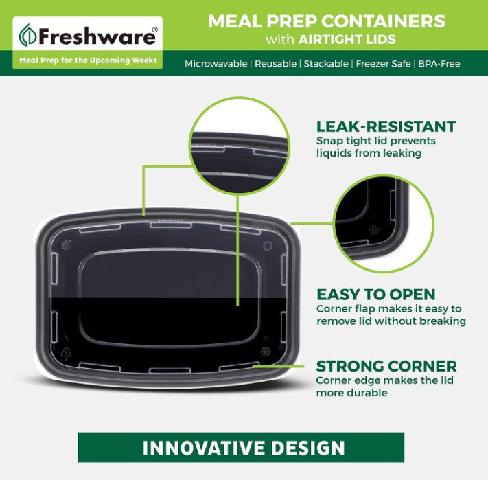 Freshware Meal Prep Containers [150 Pack] 1 Compartment Food Storage Containers with Lids, Bento Box, BPA Free, Stackable, Microwave/Dishwasher/Freezer Safe (28 oz)