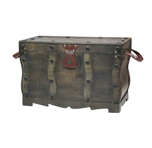 Antique Style Distressed Wooden Pirate Treasure Chest, Coffee Table Trunk