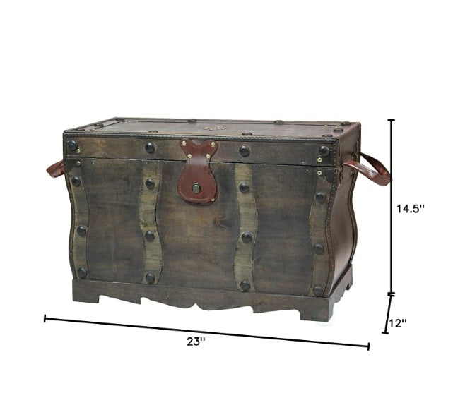Antique Style Distressed Wooden Pirate Treasure Chest, Coffee Table Trunk