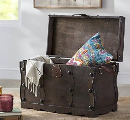 Antique Style Distressed Wooden Pirate Treasure Chest, Coffee Table Trunk