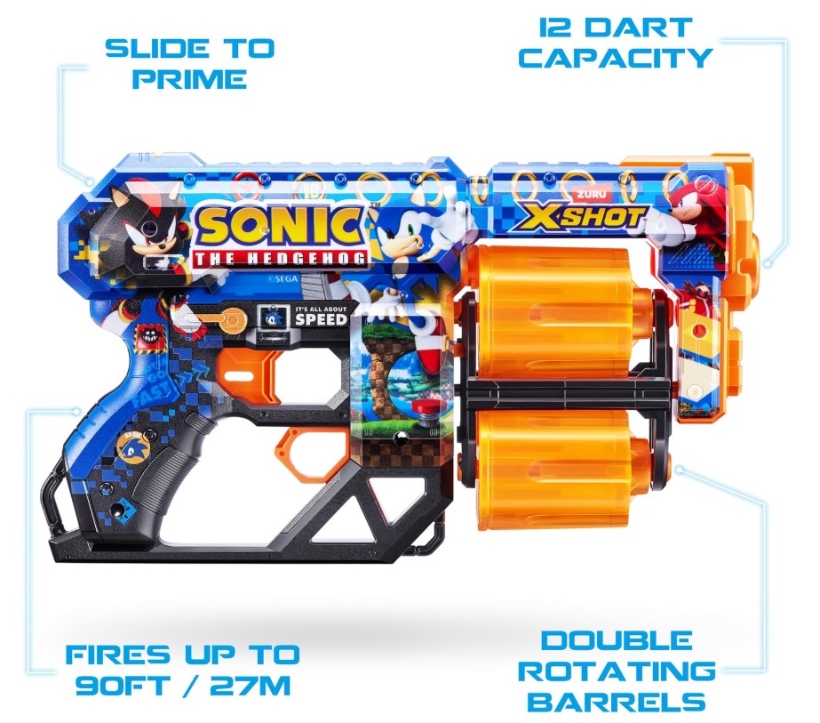 XSHOT Skins Dread Foam Dart Blaster (12 Dart) by ZURU x Sonic The Hedgehog Toy Foam Dart Blaster for Kids, Teens, Adults