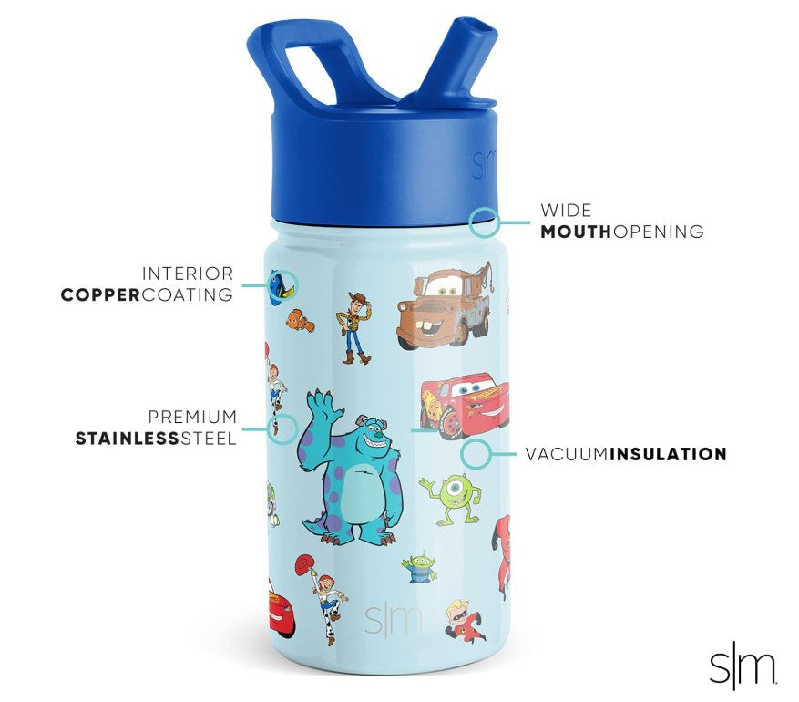 Simple Modern Disney Pixar Kids Water Bottle with Straw Lid. Reusable Insulated Stainless Steel Cup for School, Summit Collection 14oz, Pixar Pals Secondary image