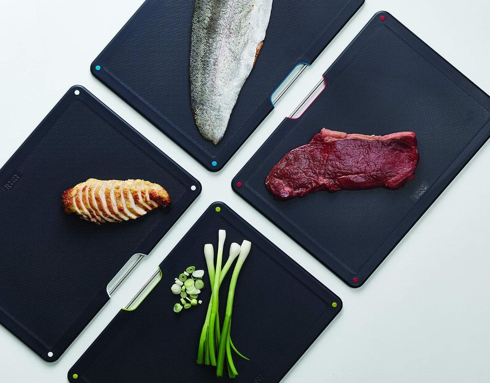 Joseph Joseph 60171 Folio Steel Chopping Board Set, Carbon Black (4 Piece)