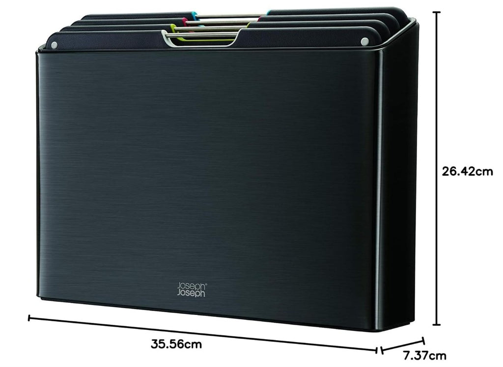 Joseph Joseph 60171 Folio Steel Chopping Board Set, Carbon Black (4 Piece)