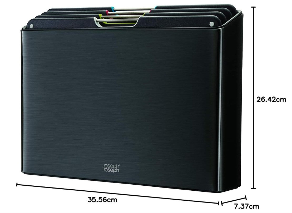 Joseph Joseph 60171 Folio Steel Chopping Board Set, Carbon Black (4 Piece)